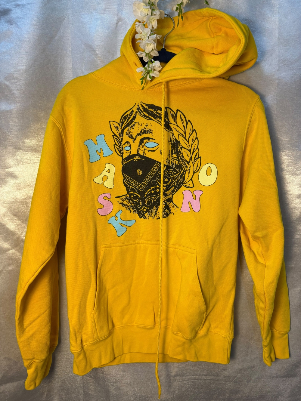 Fashion Nova Kids Yellow Graphic Hooded Jacket with Multicolor Print